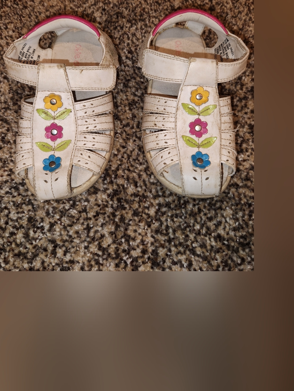 Kids White Floral Leather Sandals